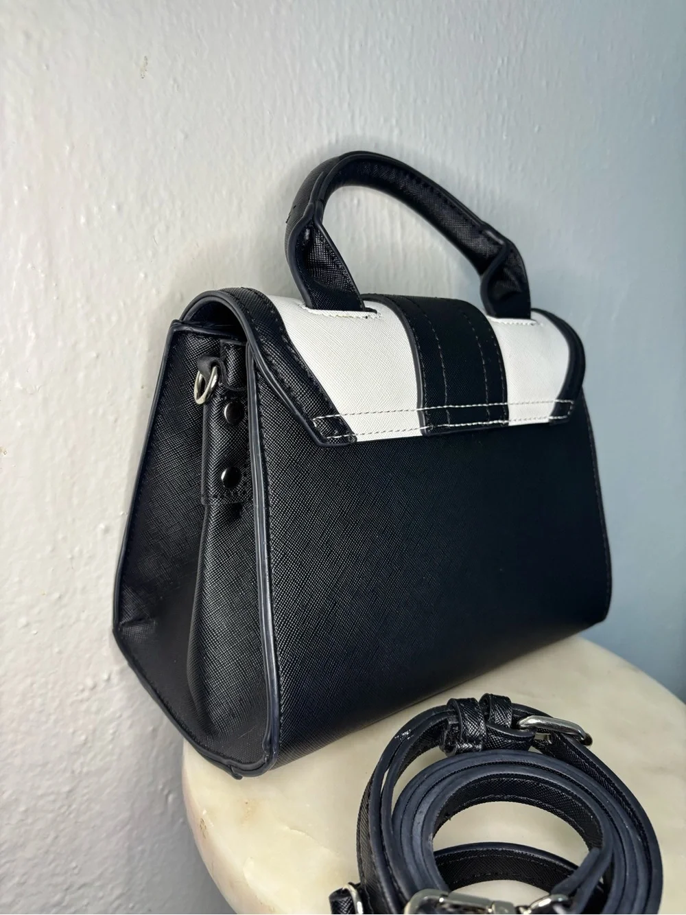 Steve Madden Black and White Two-Tone Top-Handle Satchel